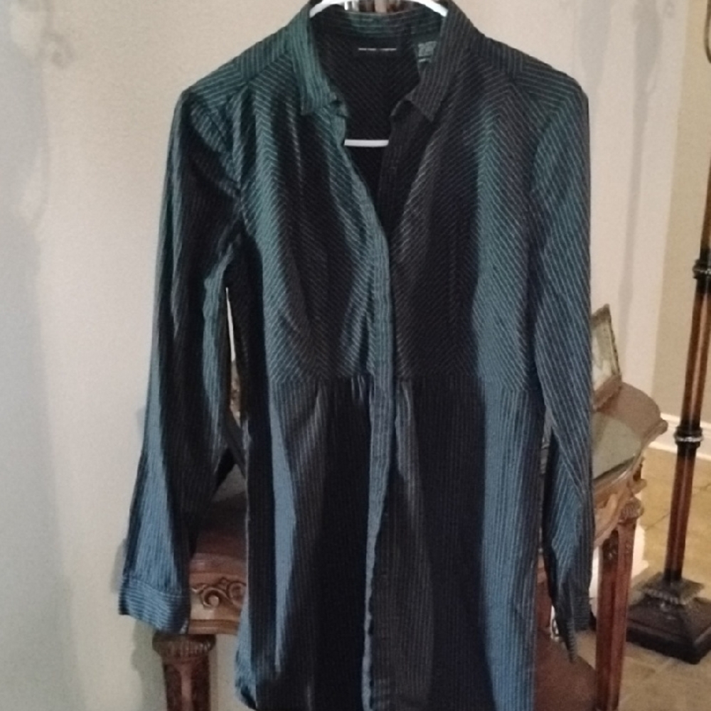 New York & Company Pinstripe Blouse in Black and White